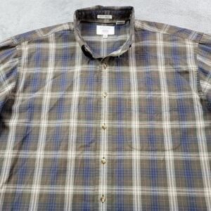 Savane Shirt Men XL Green Blue Soft Wash No Wrinkle‎ Short Sleeve Flannel 2000